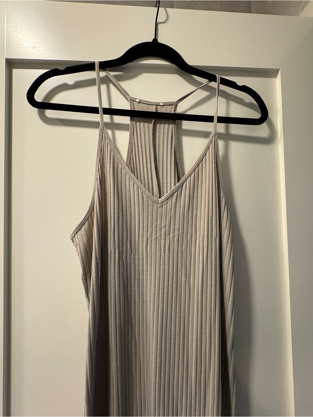 Ribbed V-Neck Tank Dress — Light Taupe